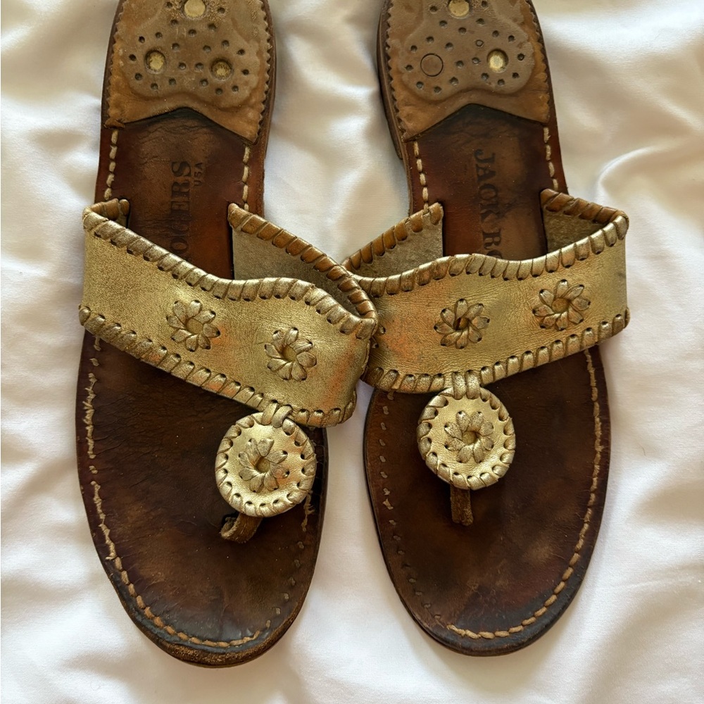 Jack Rogers Gold and Brown Floral Sandals